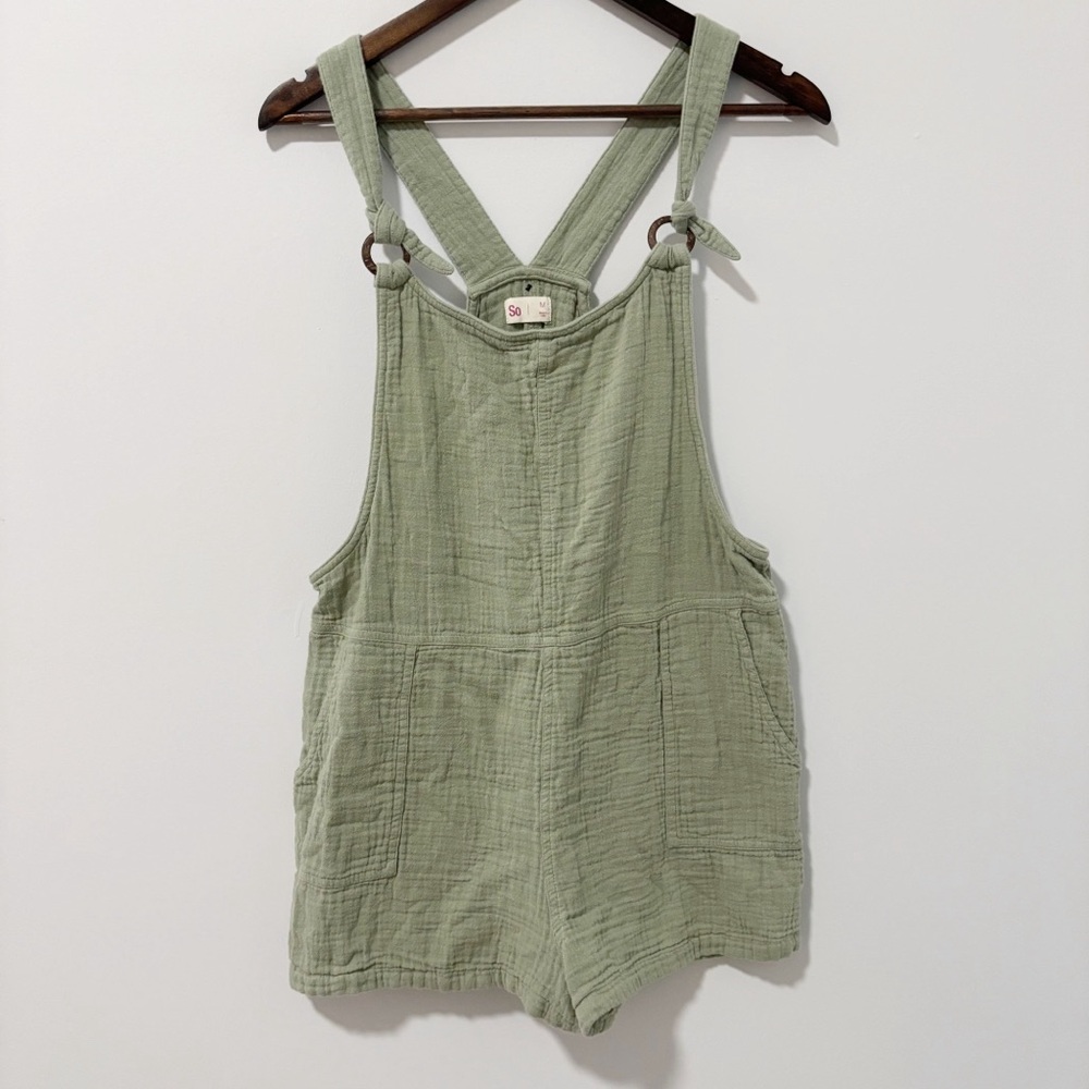 SO Sage Green Cotton Gauze Short Overalls